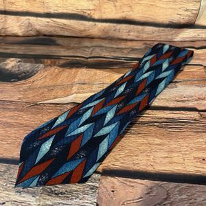 Mara by Countess Mara Tie Mens Silk Vintage Geometric Chevron Blue Orange RN6720